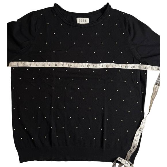 Elle Black Pearl Studded Sweater Women’s XL Pullover 3/4 Sleeve Knit Top - Picture 7 of 8